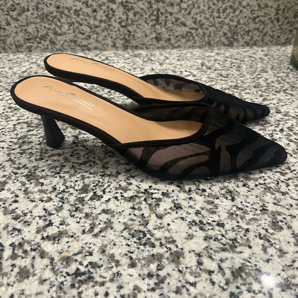 Anne Michele black zebra mules - never worn!